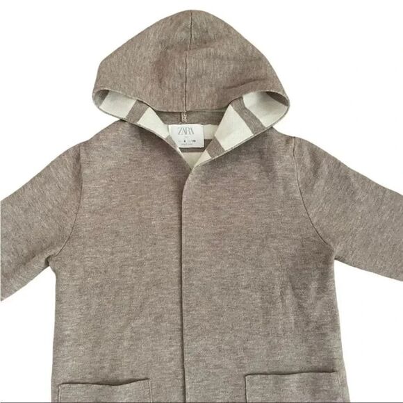 Zara Girls Hooded Open Cardigan Tan Lightweight SZ 6 - Picture 3 of 10